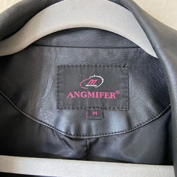 Angmifer Faux Leather Black Jacket Size M - Picture 8 of 11